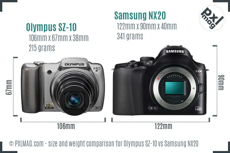 Olympus SZ-10 vs Samsung NX20 size comparison