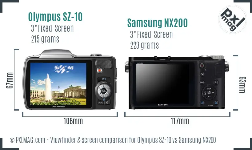 Olympus SZ-10 vs Samsung NX200 Screen and Viewfinder comparison Olympus SZ-10 vs Samsung NX200 Screen and Viewfinder comparison
