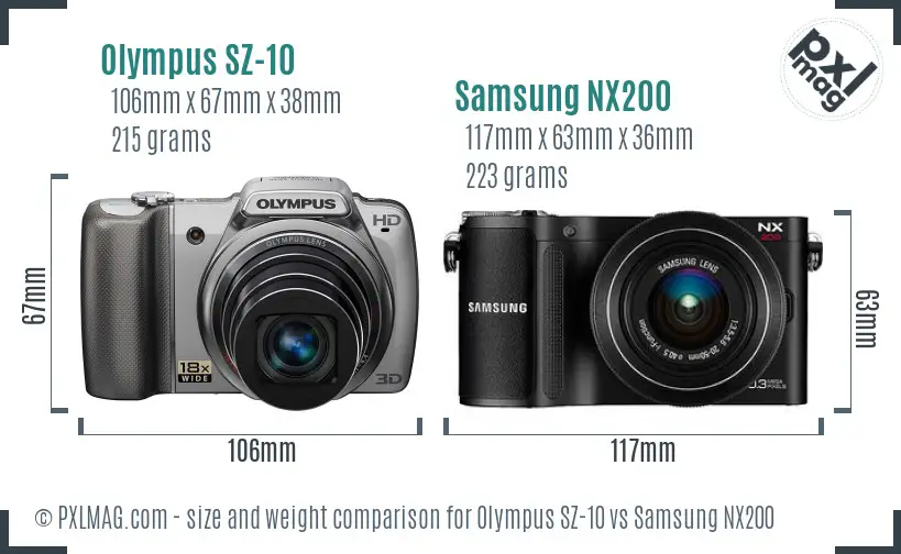 Olympus SZ-10 vs Samsung NX200 size comparison Olympus SZ-10 vs Samsung NX200 size comparison