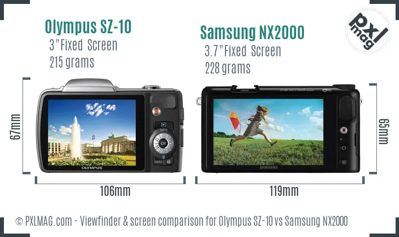 Olympus SZ-10 vs Samsung NX2000 Screen and Viewfinder comparison