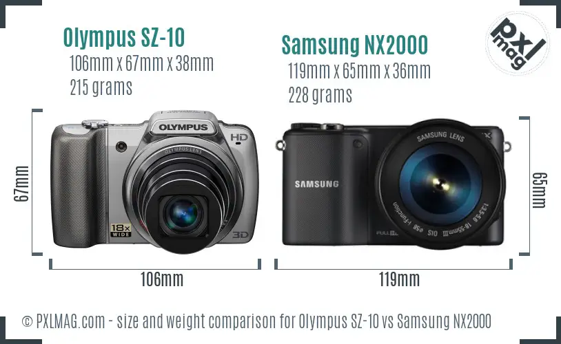 Olympus SZ-10 vs Samsung NX2000 size comparison