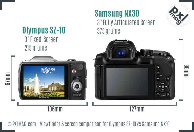 Olympus SZ-10 vs Samsung NX30 Screen and Viewfinder comparison