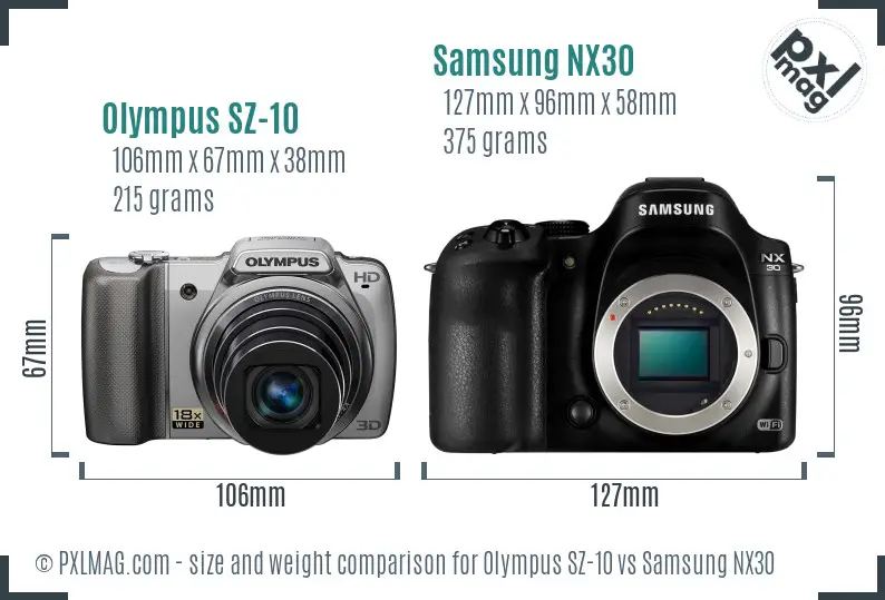 Olympus SZ-10 vs Samsung NX30 size comparison Olympus SZ-10 vs Samsung NX30 size comparison