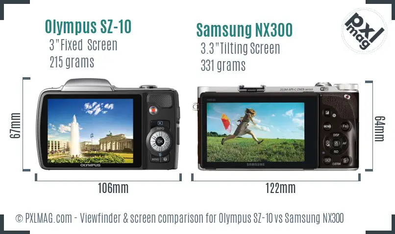 Olympus SZ-10 vs Samsung NX300 Screen and Viewfinder comparison