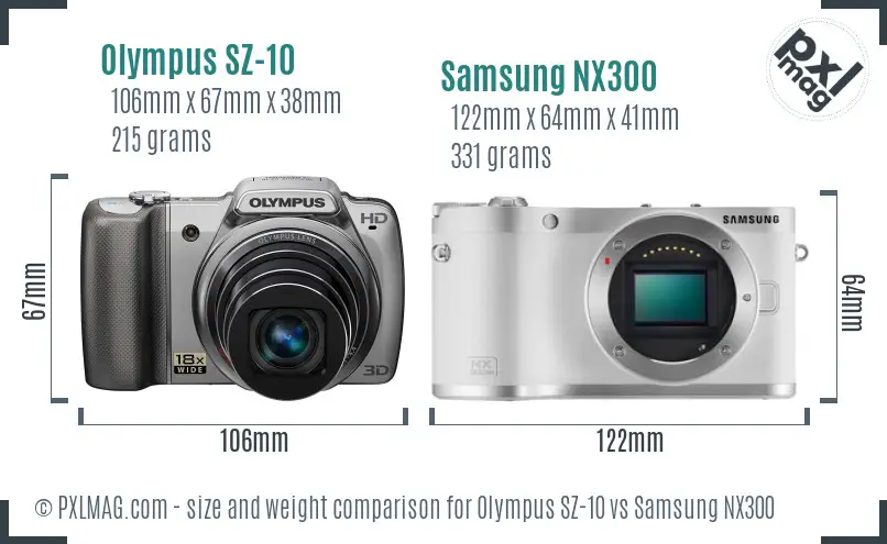 Olympus SZ-10 vs Samsung NX300 size comparison