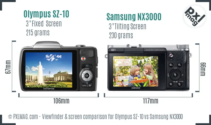 Olympus SZ-10 vs Samsung NX3000 Screen and Viewfinder comparison