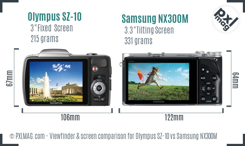 Olympus SZ-10 vs Samsung NX300M Screen and Viewfinder comparison