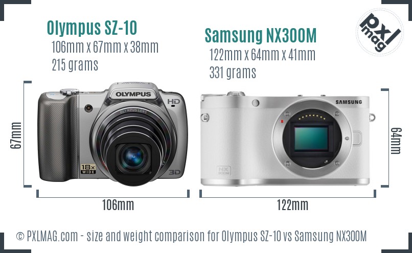 Olympus SZ-10 vs Samsung NX300M size comparison