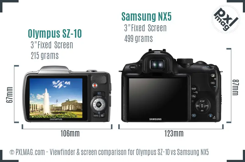 Olympus SZ-10 vs Samsung NX5 Screen and Viewfinder comparison