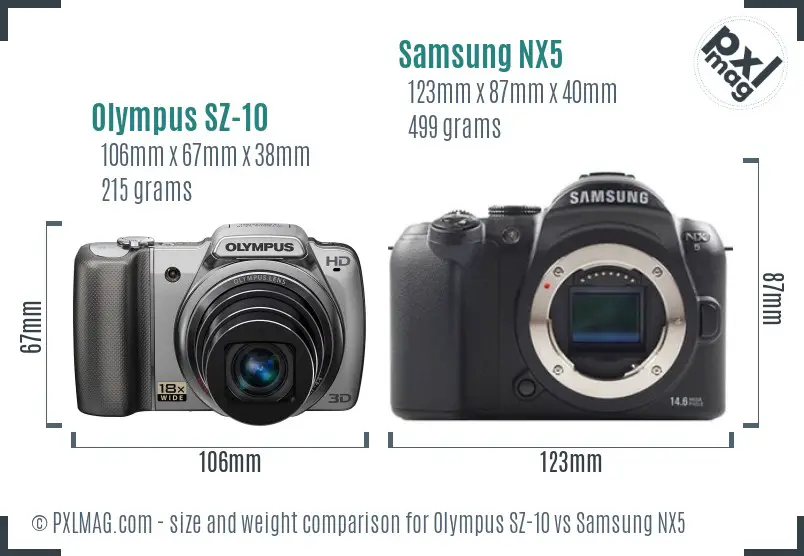 Olympus SZ-10 vs Samsung NX5 size comparison