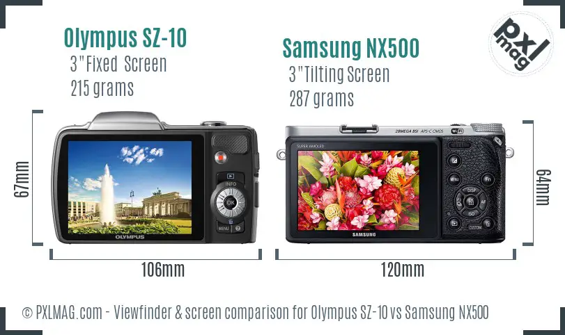 Olympus SZ-10 vs Samsung NX500 Screen and Viewfinder comparison