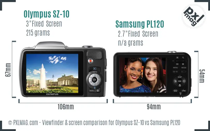 Olympus SZ-10 vs Samsung PL120 Screen and Viewfinder comparison