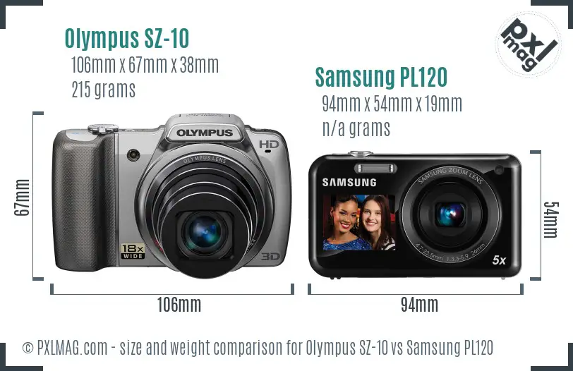 Olympus SZ-10 vs Samsung PL120 size comparison