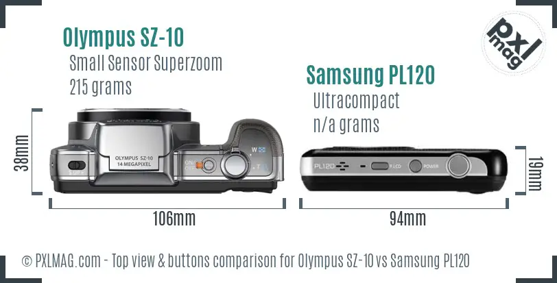 Olympus SZ-10 vs Samsung PL120 top view buttons comparison