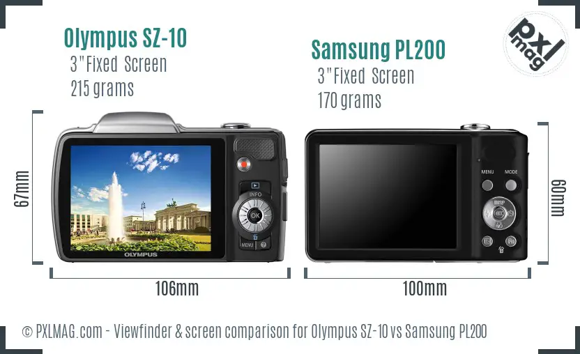 Olympus SZ-10 vs Samsung PL200 Screen and Viewfinder comparison