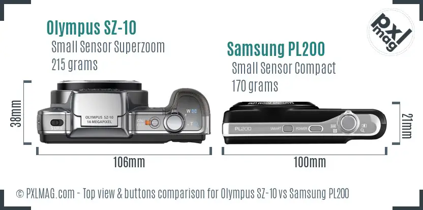 Olympus SZ-10 vs Samsung PL200 top view buttons comparison