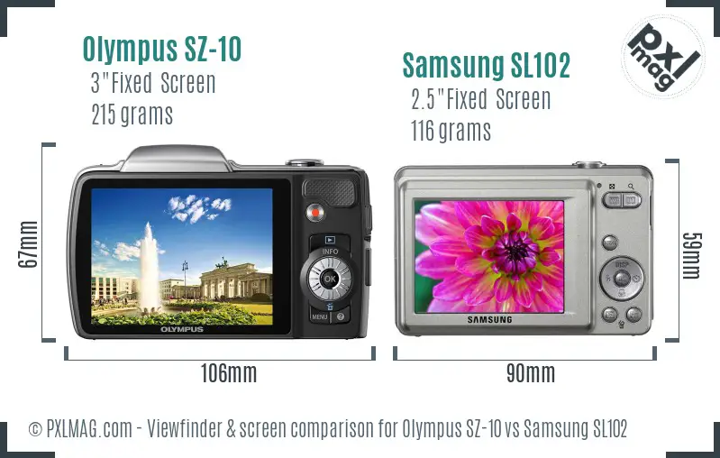 Olympus SZ-10 vs Samsung SL102 Screen and Viewfinder comparison