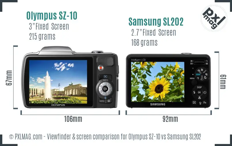 Olympus SZ-10 vs Samsung SL202 Screen and Viewfinder comparison