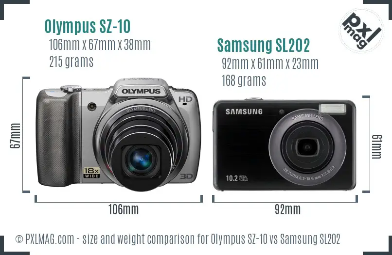 Olympus SZ-10 vs Samsung SL202 size comparison