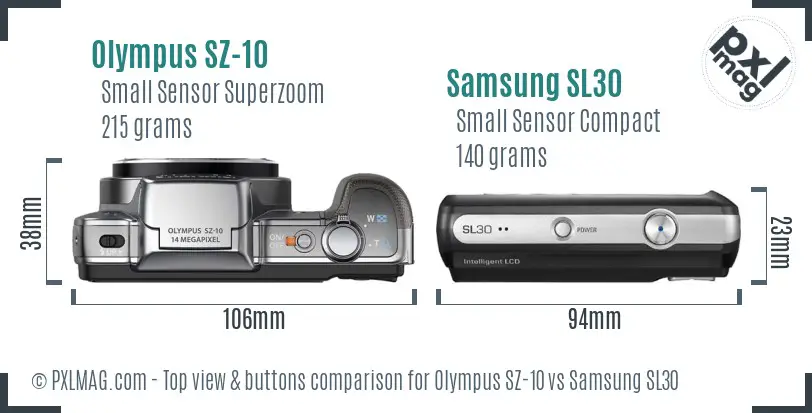 Olympus SZ-10 vs Samsung SL30 top view buttons comparison Olympus SZ-10 vs Samsung SL30 top view buttons comparison