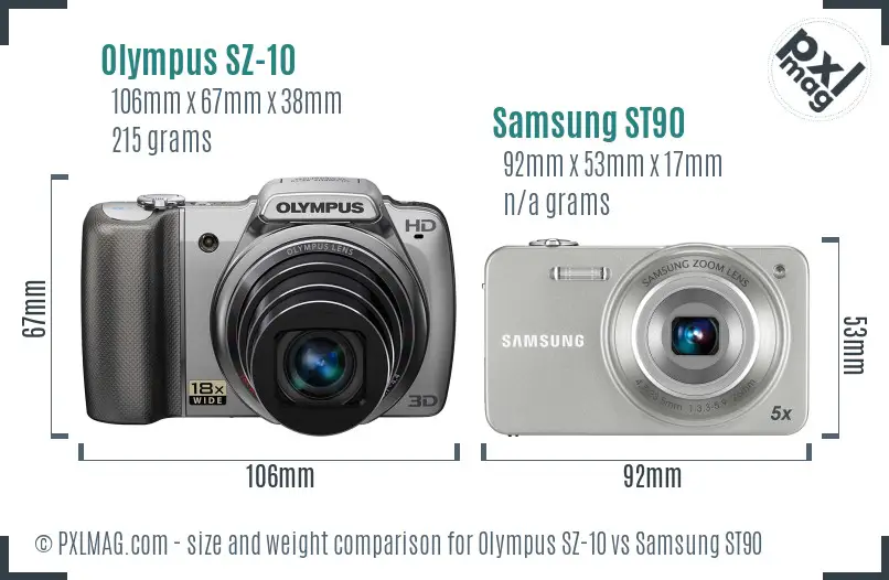 Olympus SZ-10 vs Samsung ST90 size comparison