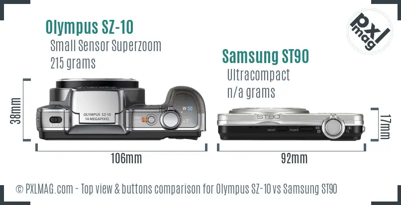 Olympus SZ-10 vs Samsung ST90 top view buttons comparison