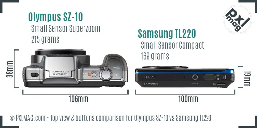 Olympus SZ-10 vs Samsung TL220 top view buttons comparison Olympus SZ-10 vs Samsung TL220 top view buttons comparison