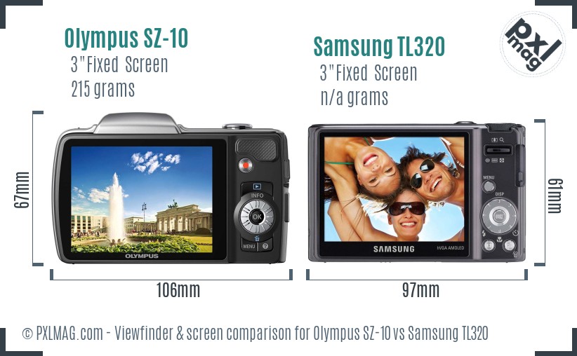 Olympus SZ-10 vs Samsung TL320 Screen and Viewfinder comparison