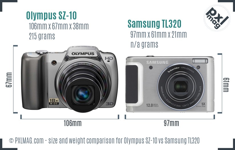 Olympus SZ-10 vs Samsung TL320 size comparison
