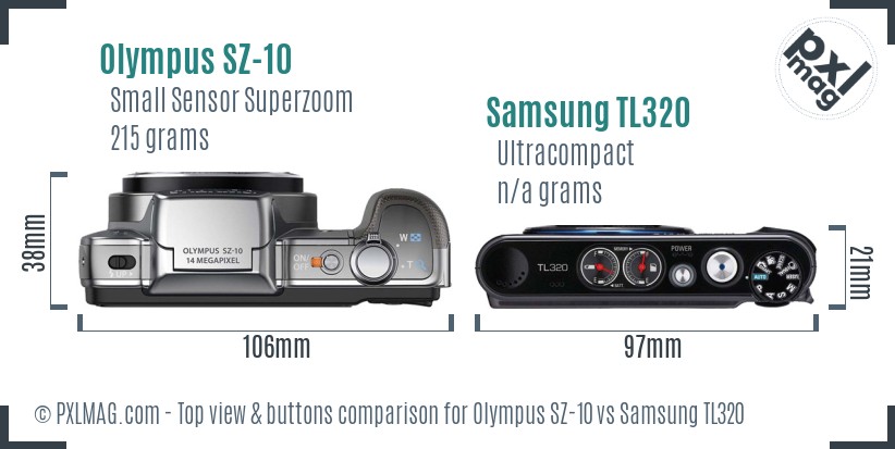 Olympus SZ-10 vs Samsung TL320 top view buttons comparison