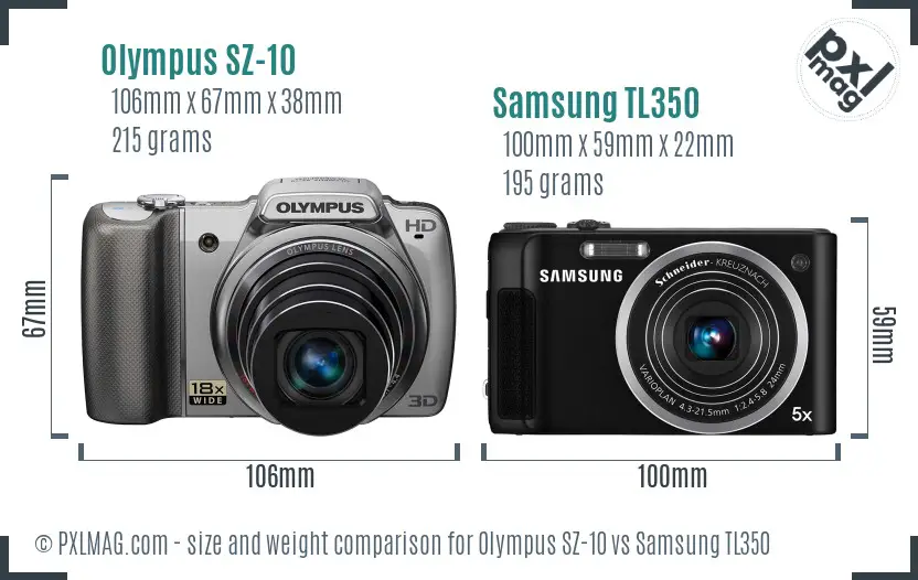 Olympus SZ-10 vs Samsung TL350 size comparison