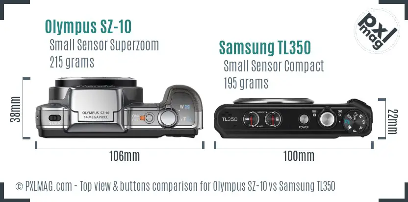 Olympus SZ-10 vs Samsung TL350 top view buttons comparison