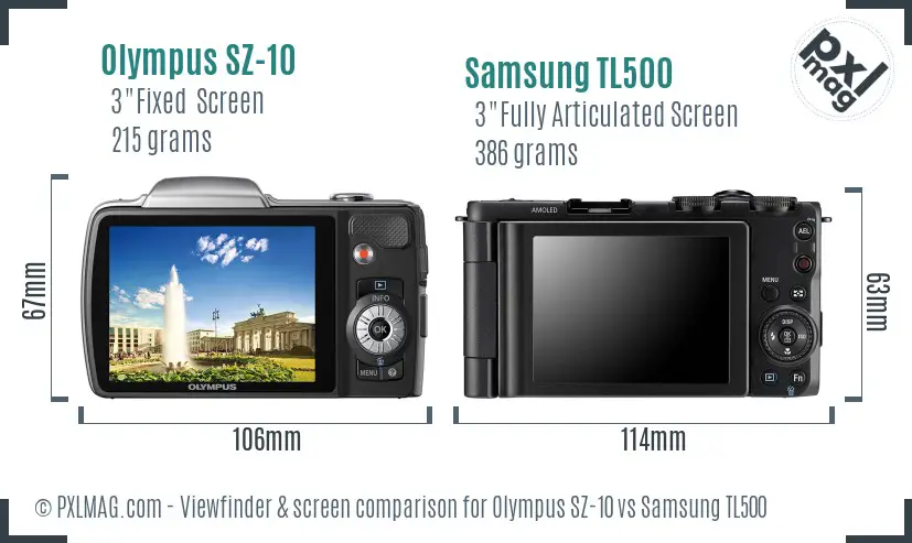 Olympus SZ-10 vs Samsung TL500 Screen and Viewfinder comparison