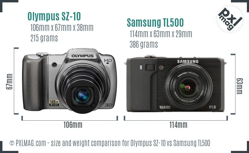Olympus SZ-10 vs Samsung TL500 size comparison
