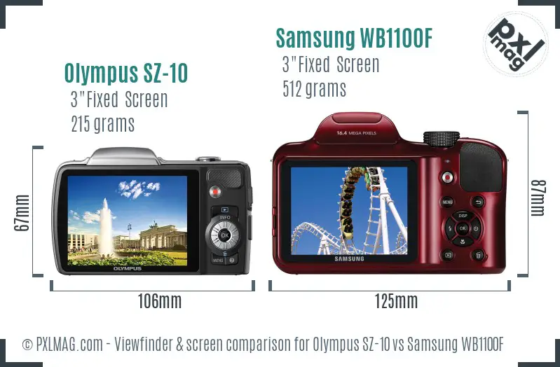 Olympus SZ-10 vs Samsung WB1100F Screen and Viewfinder comparison