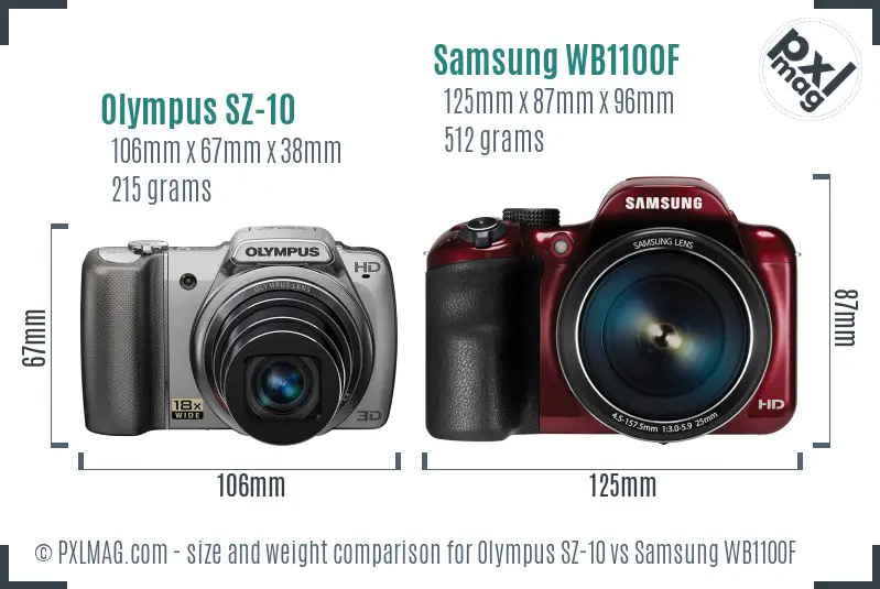 Olympus SZ-10 vs Samsung WB1100F size comparison