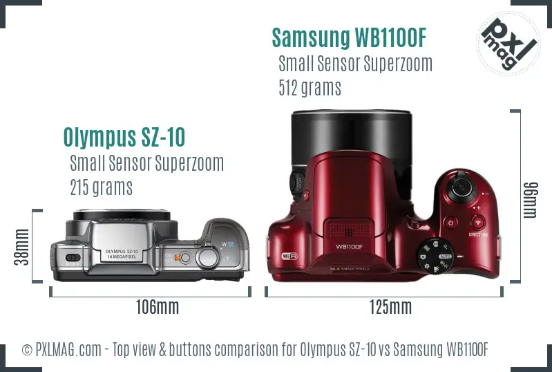 Olympus SZ-10 vs Samsung WB1100F top view buttons comparison