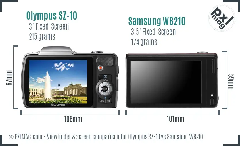 Olympus SZ-10 vs Samsung WB210 Screen and Viewfinder comparison