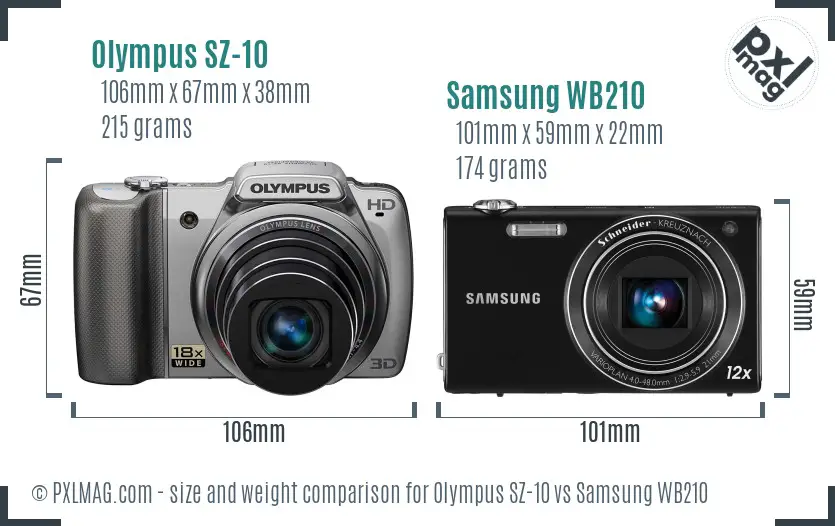 Olympus SZ-10 vs Samsung WB210 size comparison