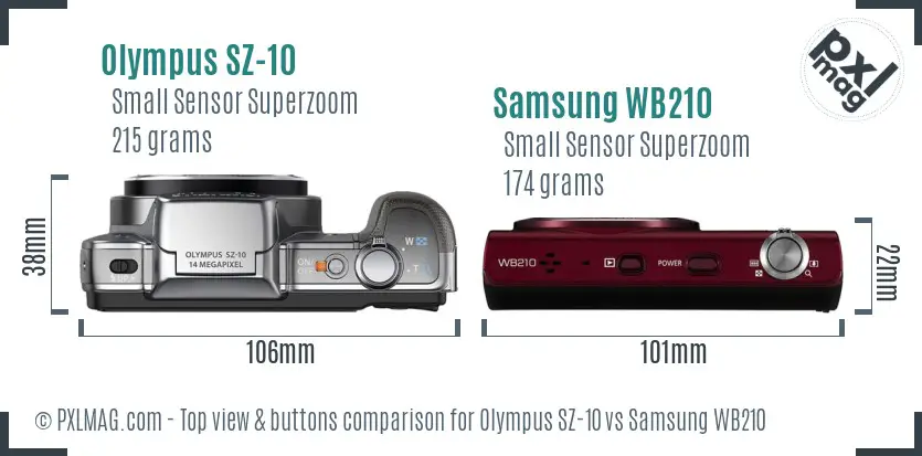 Olympus SZ-10 vs Samsung WB210 top view buttons comparison