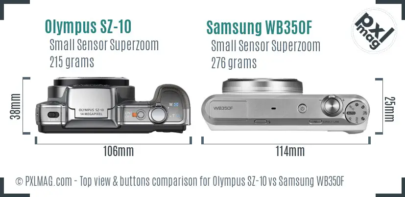 Olympus SZ-10 vs Samsung WB350F top view buttons comparison Olympus SZ-10 vs Samsung WB350F top view buttons comparison
