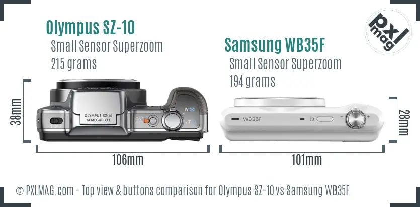 Olympus SZ-10 vs Samsung WB35F top view buttons comparison Olympus SZ-10 vs Samsung WB35F top view buttons comparison