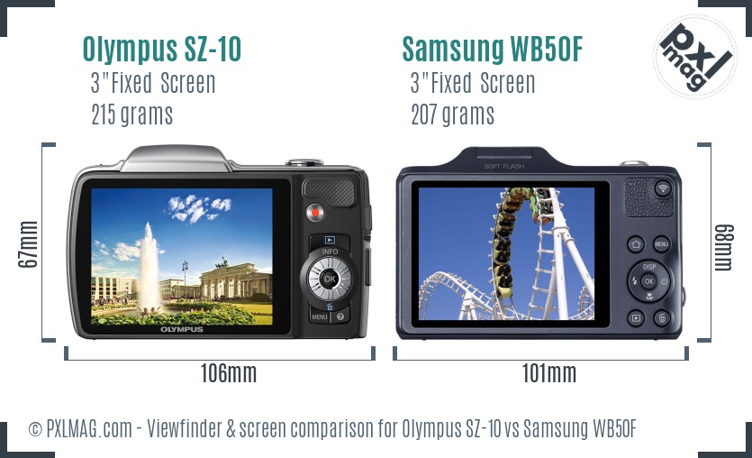 Olympus SZ-10 vs Samsung WB50F Screen and Viewfinder comparison