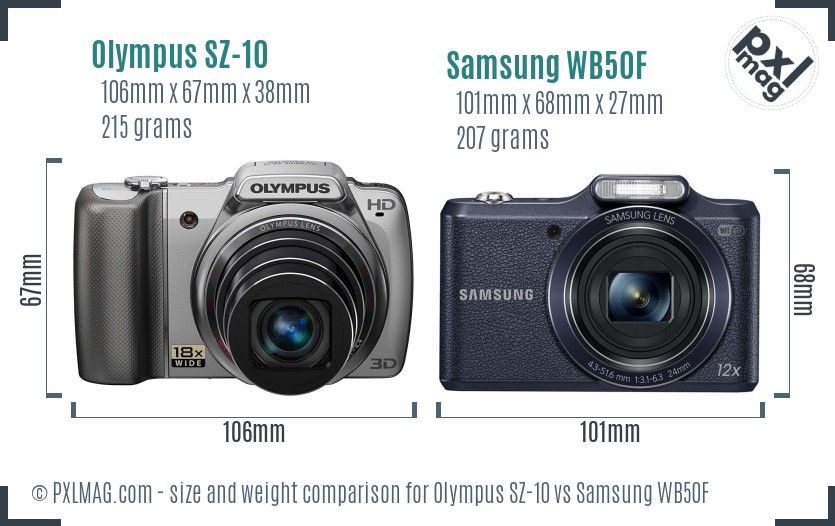 Olympus SZ-10 vs Samsung WB50F size comparison Olympus SZ-10 vs Samsung WB50F size comparison