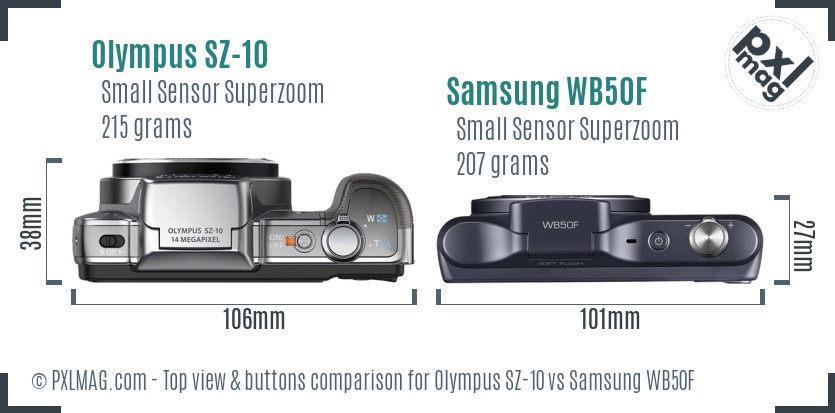 Olympus SZ-10 vs Samsung WB50F top view buttons comparison