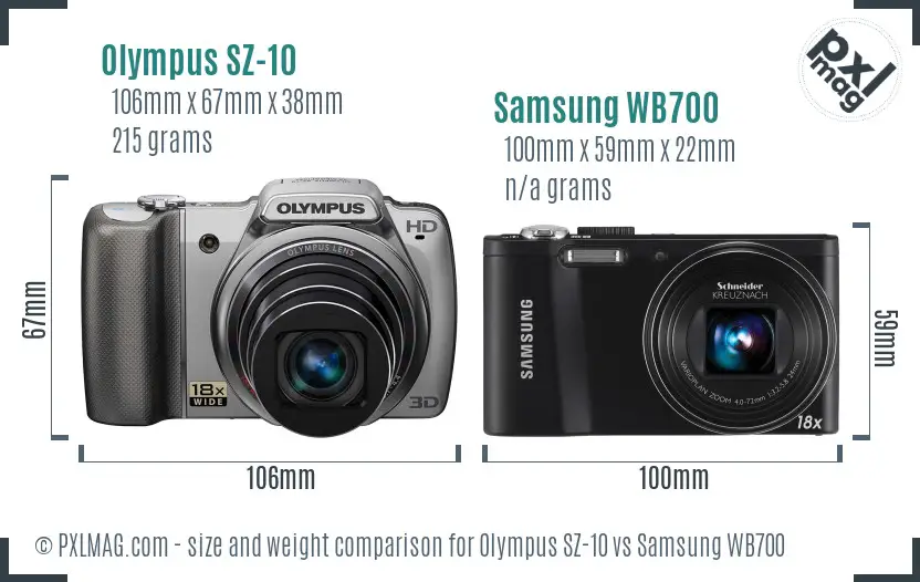 Olympus SZ-10 vs Samsung WB700 size comparison