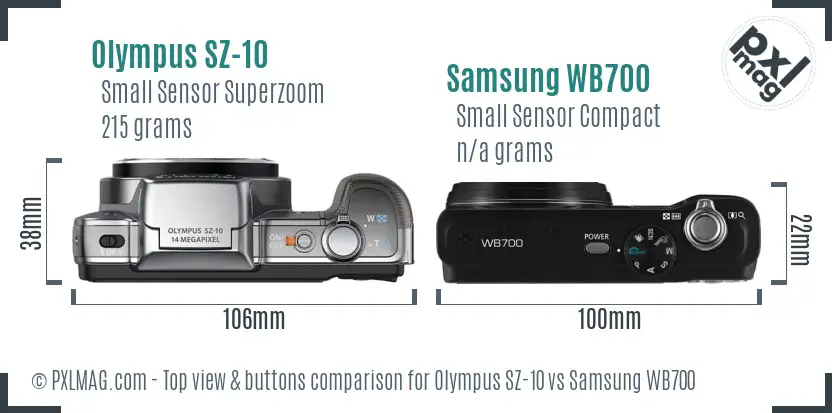 Olympus SZ-10 vs Samsung WB700 top view buttons comparison