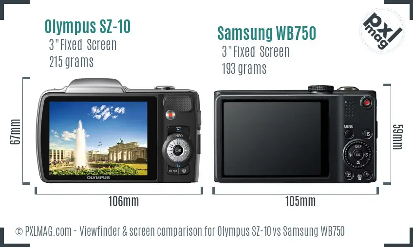 Olympus SZ-10 vs Samsung WB750 Screen and Viewfinder comparison