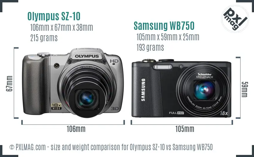 Olympus SZ-10 vs Samsung WB750 size comparison