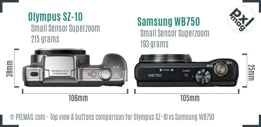 Olympus SZ-10 vs Samsung WB750 top view buttons comparison